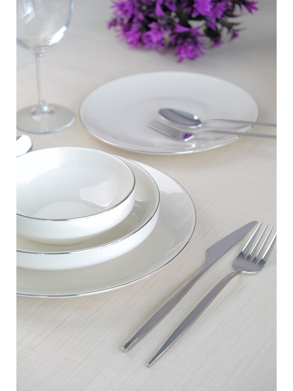 Beyaz Sofia Platin Porselen Yemek Takımı 24 Parça 6 Kişilik-3