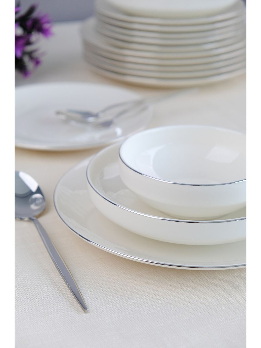 Beyaz Sofia Platin Porselen Yemek Takımı 24 Parça 6 Kişilik-6