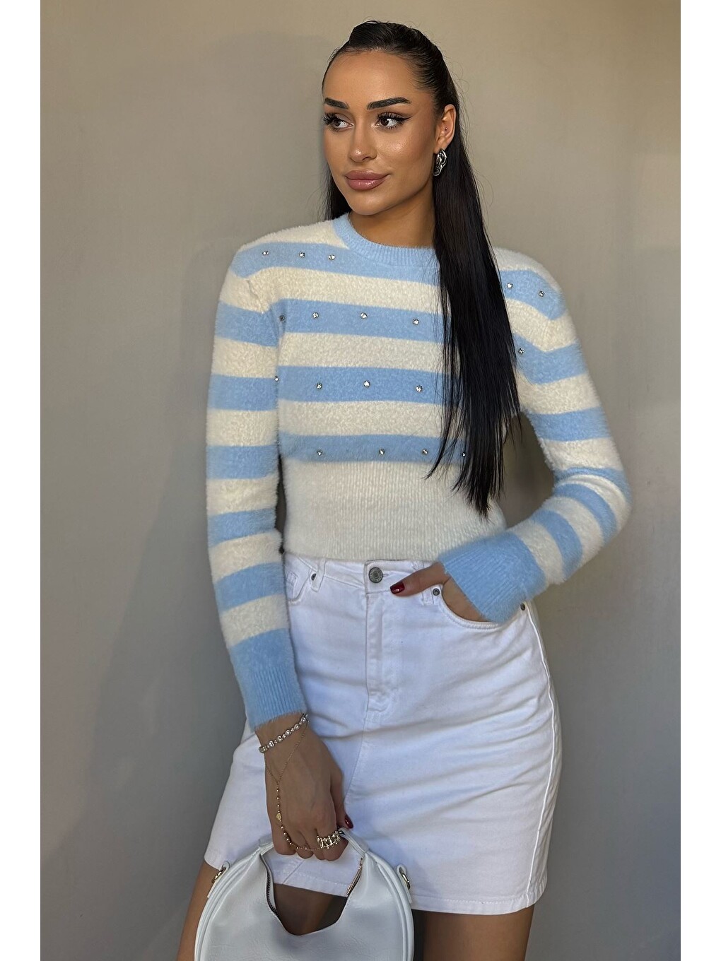 Mavi Kadın Taş Detaylı Crop Top Bluz