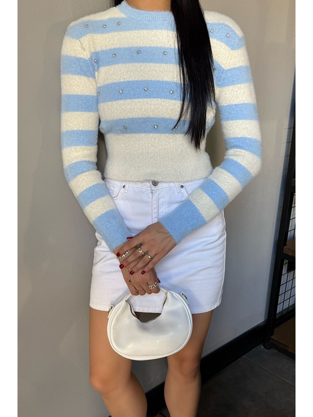 Mavi Kadın Taş Detaylı Crop Top Bluz-1