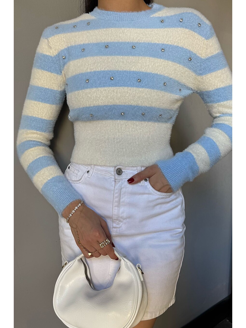 Mavi Kadın Taş Detaylı Crop Top Bluz-2