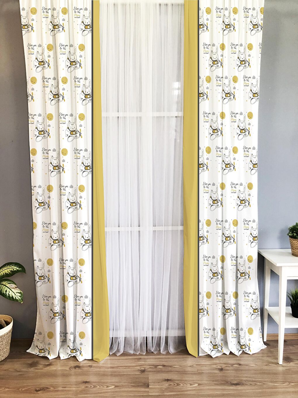 Karışık Tavşan Desenli Çocuk Ve Bebek Odası TEK KANAT Fon Perde