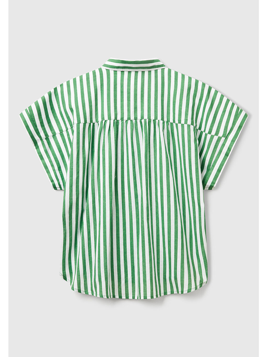 Kadın Yeşil Keten Karışımlı Çizgili Kimono Kol Gömlek-3