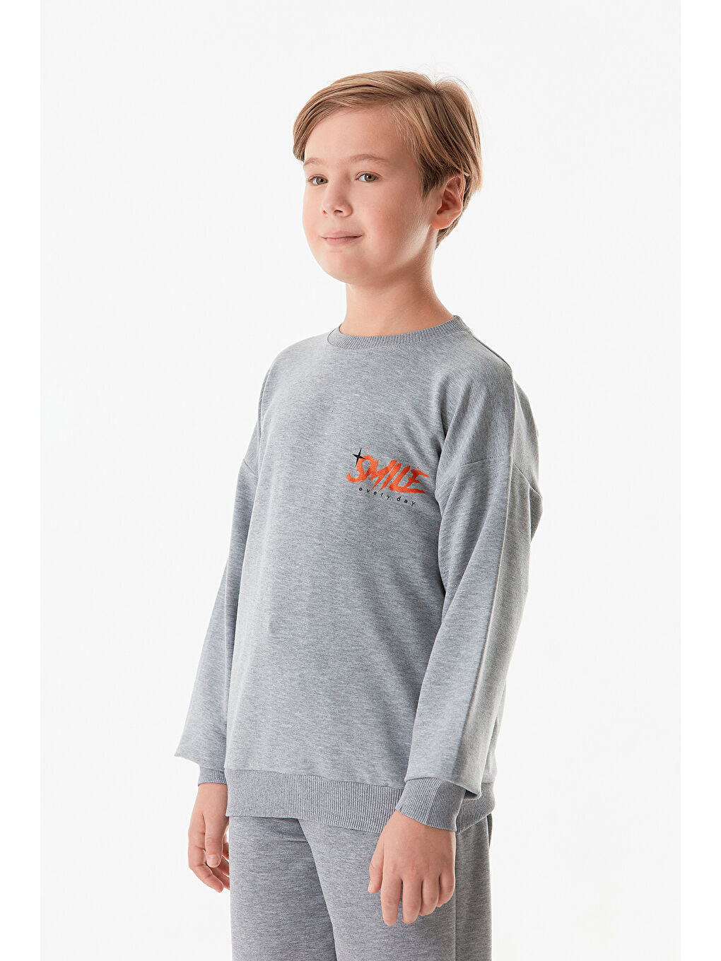 Fullamoda Gri Önü Ve Arkası Baskılı Erkek Çocuk Sweatshirt - 1