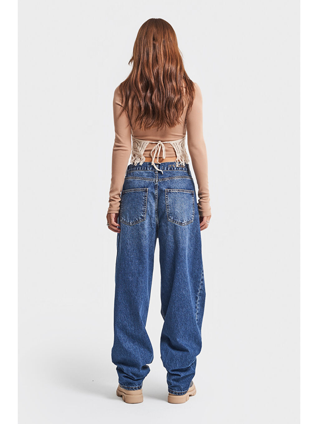 Kadın Mavi Jean Rengi 2W4 5 Super Baggy Fit  100 Pamuk Super Uzun Orta Bel Denim Jean-5