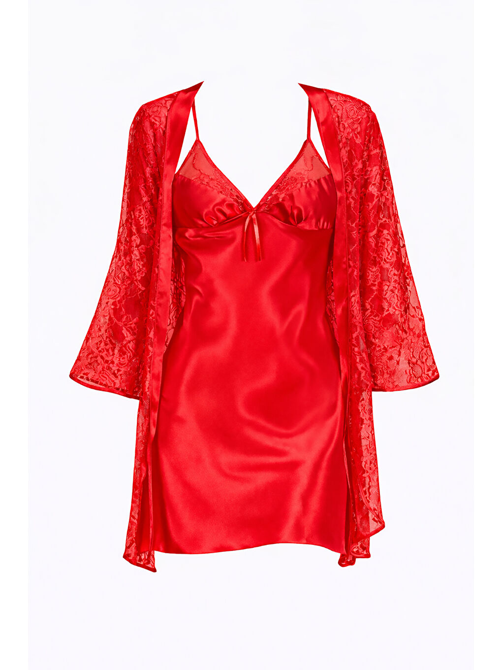 Kırmızı Precious Gecelik Sabahlık Takımı