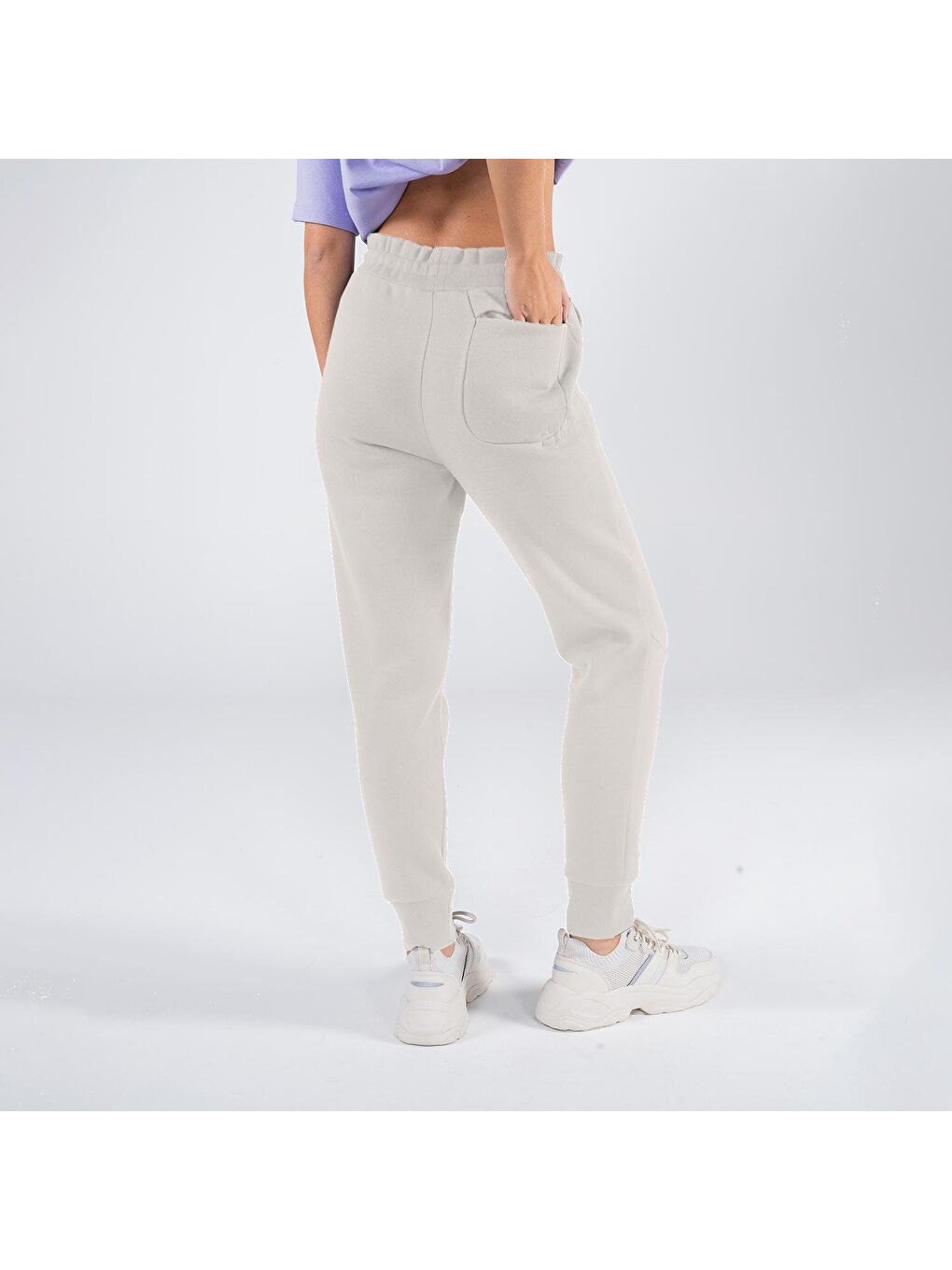 Agar Kadın Kırık Beyaz Cepli Lastikli Jogger Pantalon Eşofman Altı-1