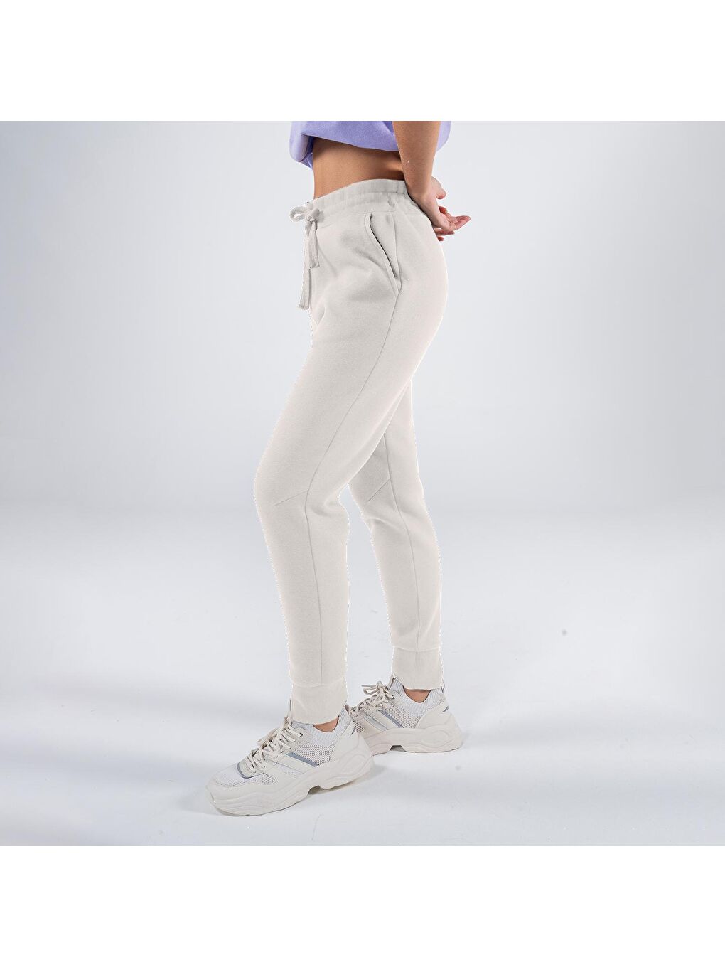 Agar Kadın Kırık Beyaz Cepli Lastikli Jogger Pantalon Eşofman Altı-2