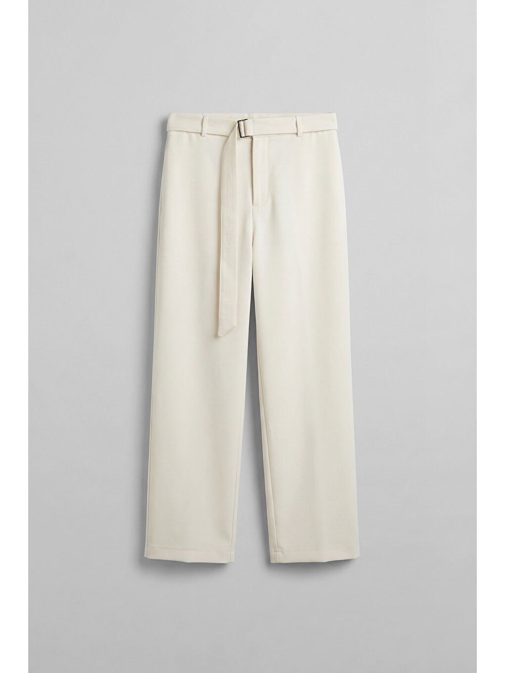 Erkek Baggy Fit Smart Casual Kemerli Pantolon Beyaz