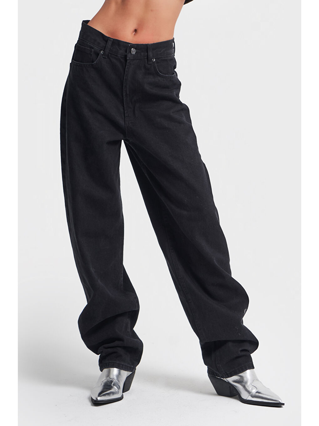 It's Basic Kadın Siyah Renk 1W4 1 Skater Baggy Fit  100 Pamuk Bol Kesim Denim Jean - 2