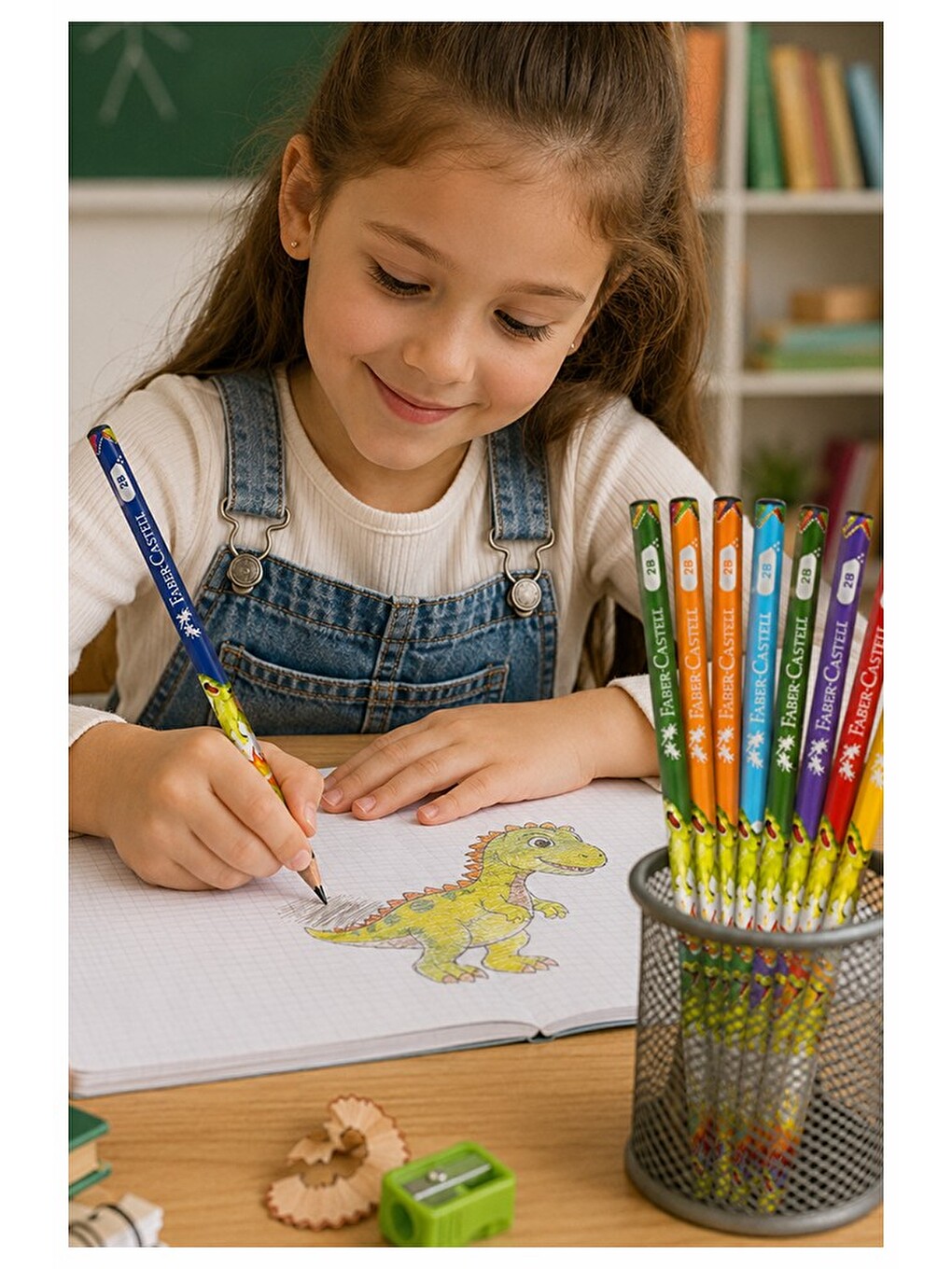 Dinozor Kurşun Kalem 8 Adet Faber Castell Yuvarlak Gövdeli Siyah Kurşun Kalem Yumuşak Yazım Kolay Tu-2