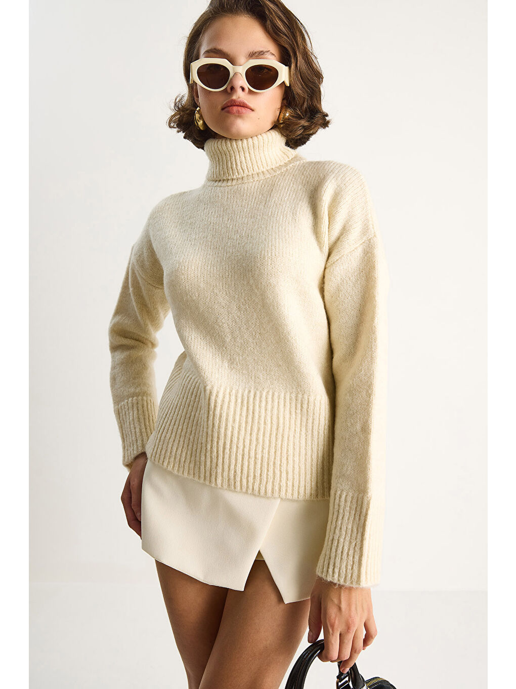 Ekru Kadın Balıkçı Yaka Kazak-2