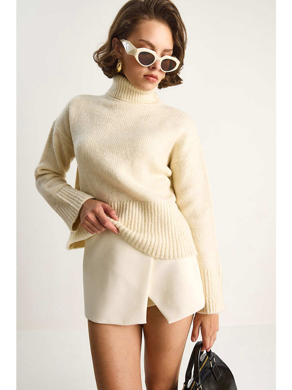 Ekru Kadın Balıkçı Yaka Kazak-3