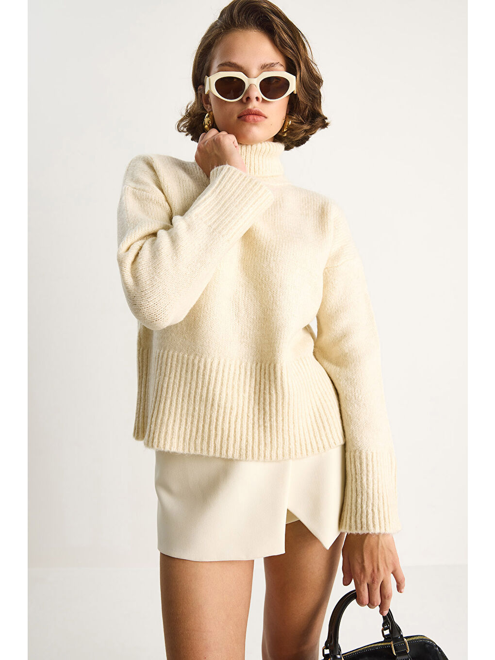 Ekru Kadın Balıkçı Yaka Kazak-5