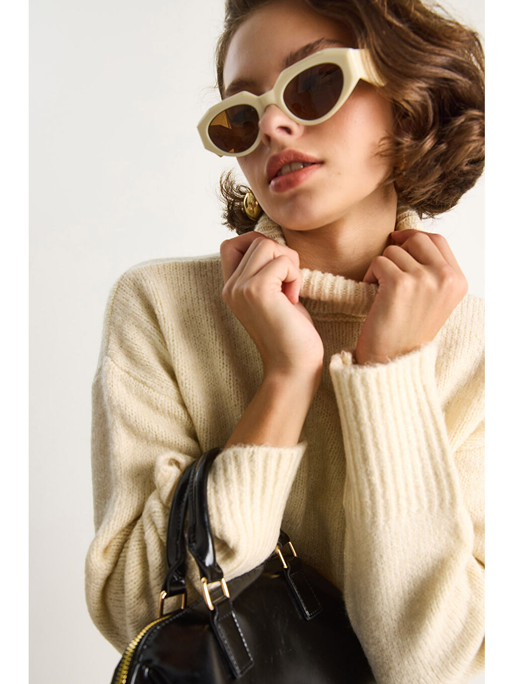 Ekru Kadın Balıkçı Yaka Kazak-6