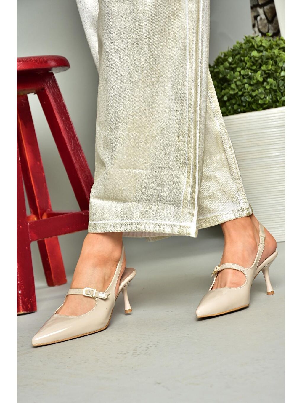 S4042006 Bej Kadın Topuklu Ayakkabı-6