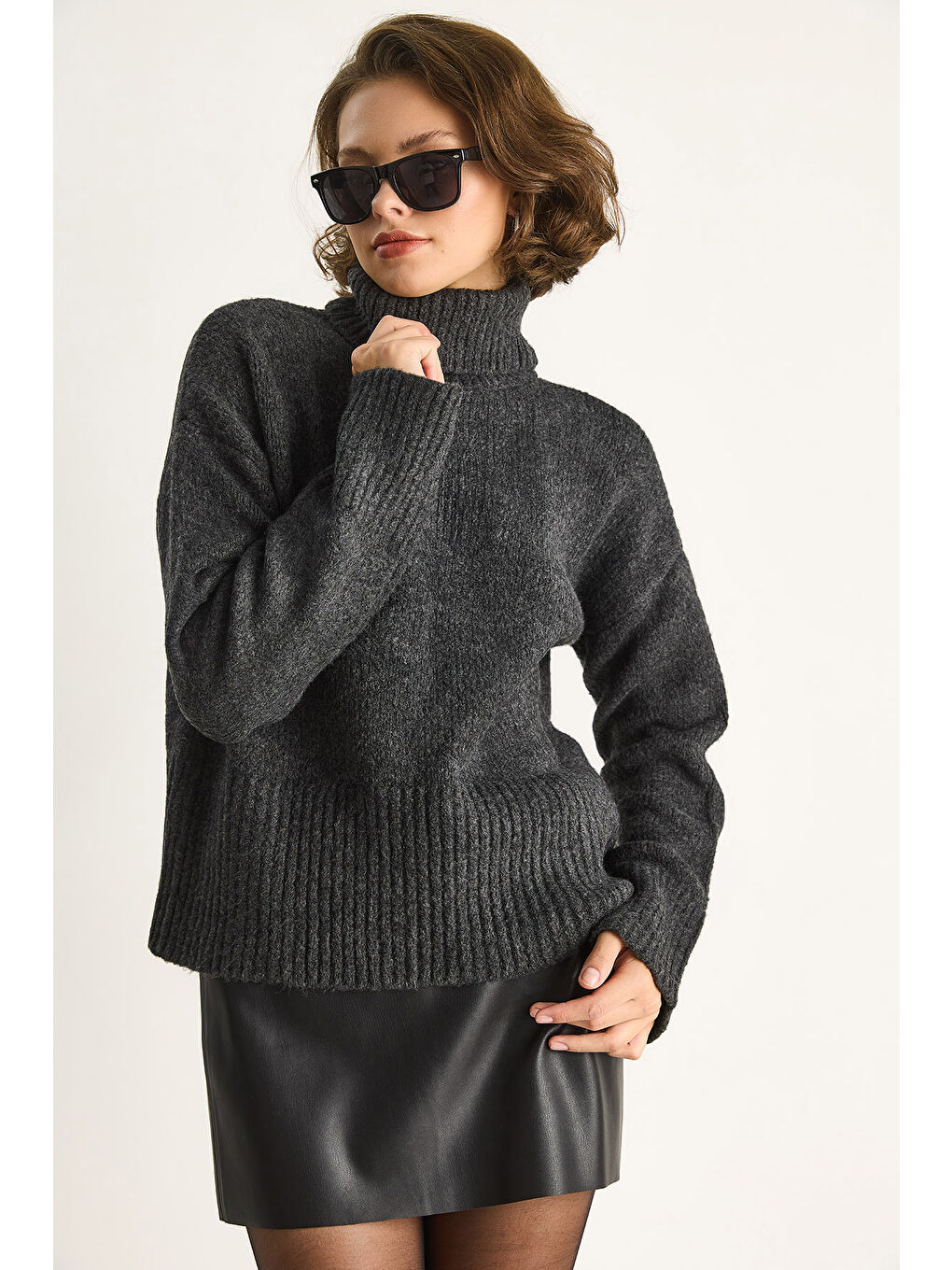 Antrasit Kadın Balıkçı Yaka Kazak-1