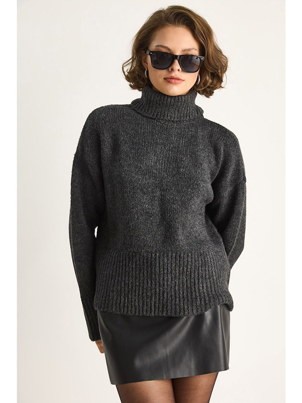 Antrasit Kadın Balıkçı Yaka Kazak-2