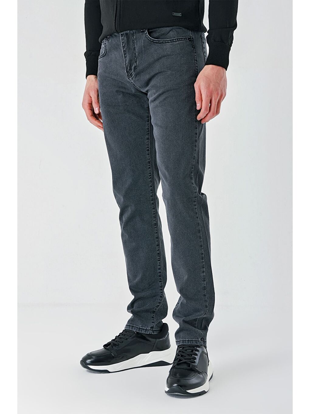 Gri Füme Armürlü Pamuklu 5 Cepli Slim Fit Dar Kesim Casual Denim Jean Pantolon 1023240157