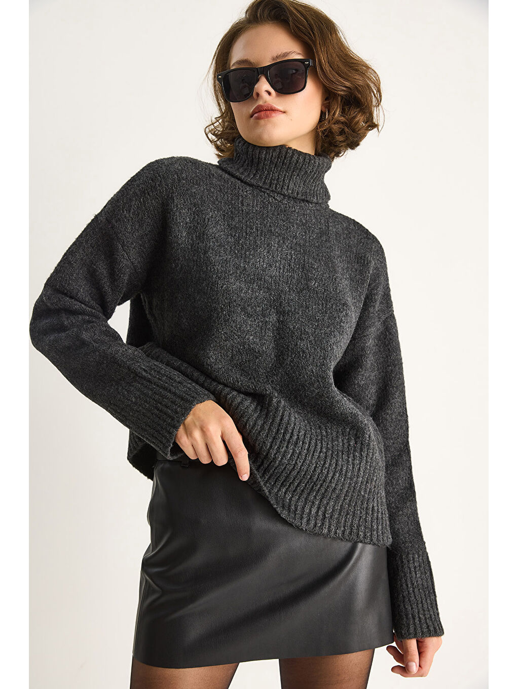 Antrasit Kadın Balıkçı Yaka Kazak-3