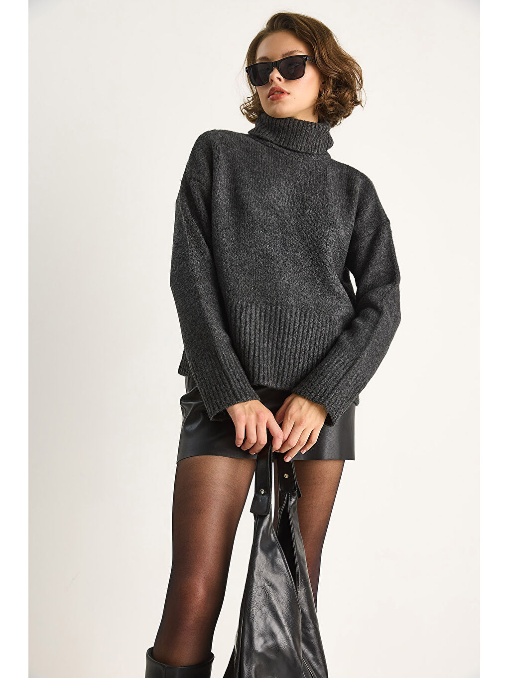 Antrasit Kadın Balıkçı Yaka Kazak-4