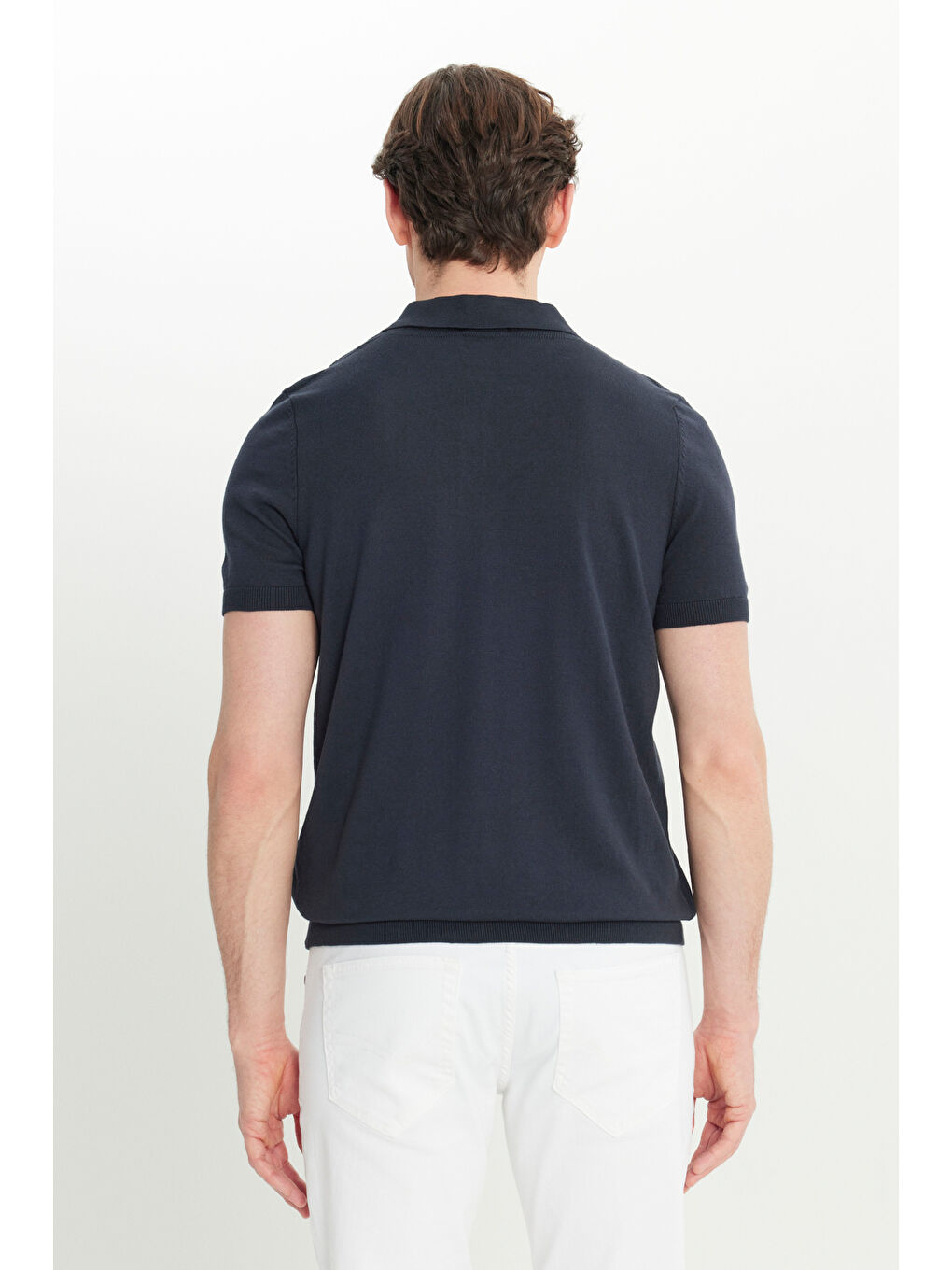 Erkek Lacivert %100 Pamuk Standart Fit Normal Kesim Polo Yaka Triko Tişört-4