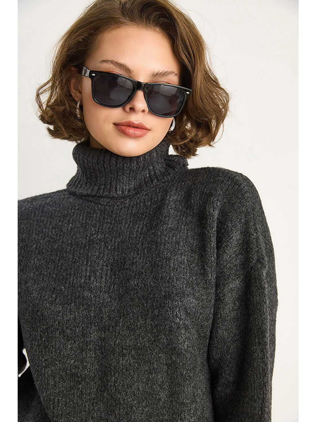 Antrasit Kadın Balıkçı Yaka Kazak-5