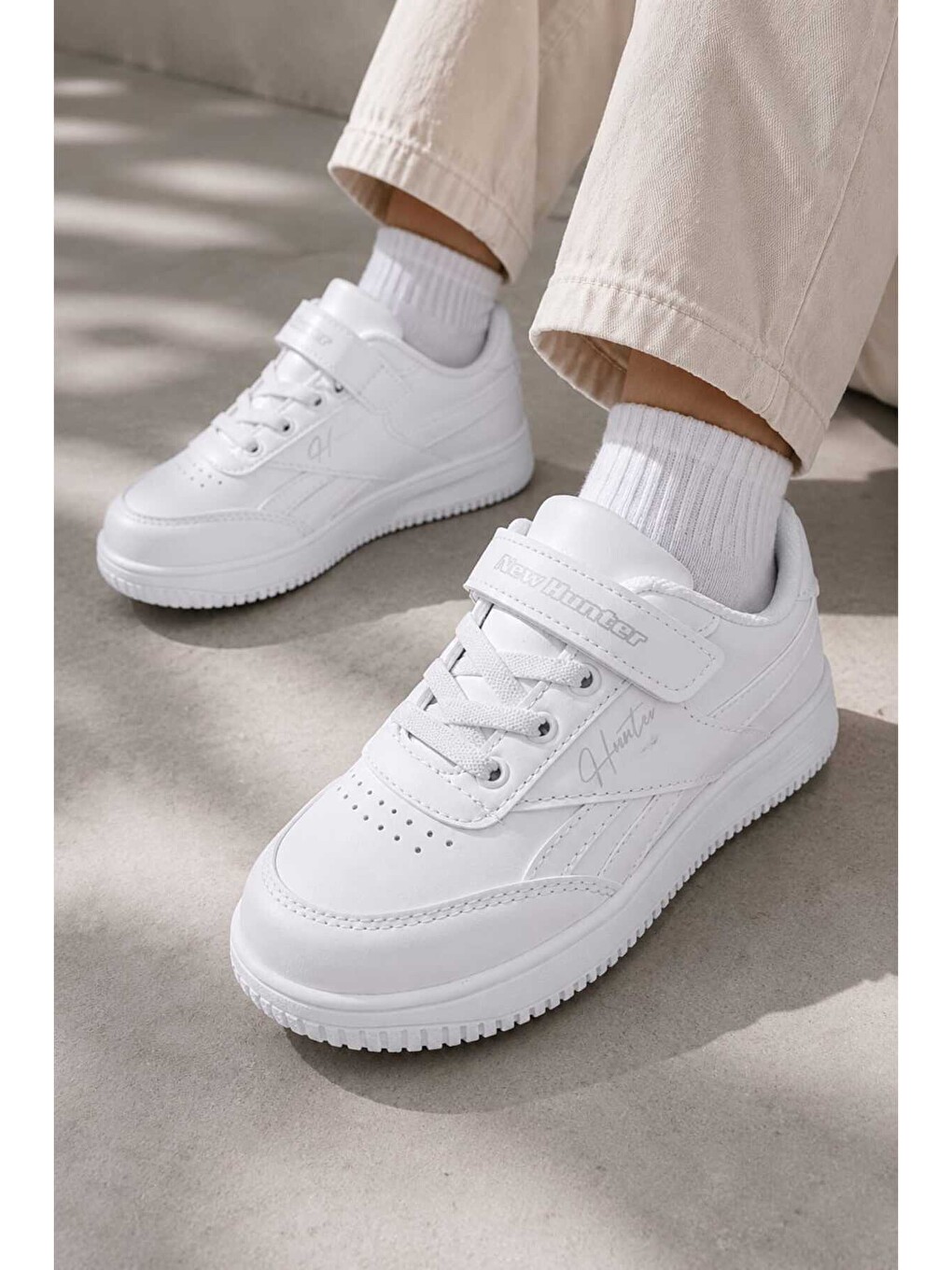 Beyaz Çocuk Günlük Spor Ayakkabı Okul-günlük Cırt Cırtlı Rahat Sneaker Hafif Kaymaz Taban-1