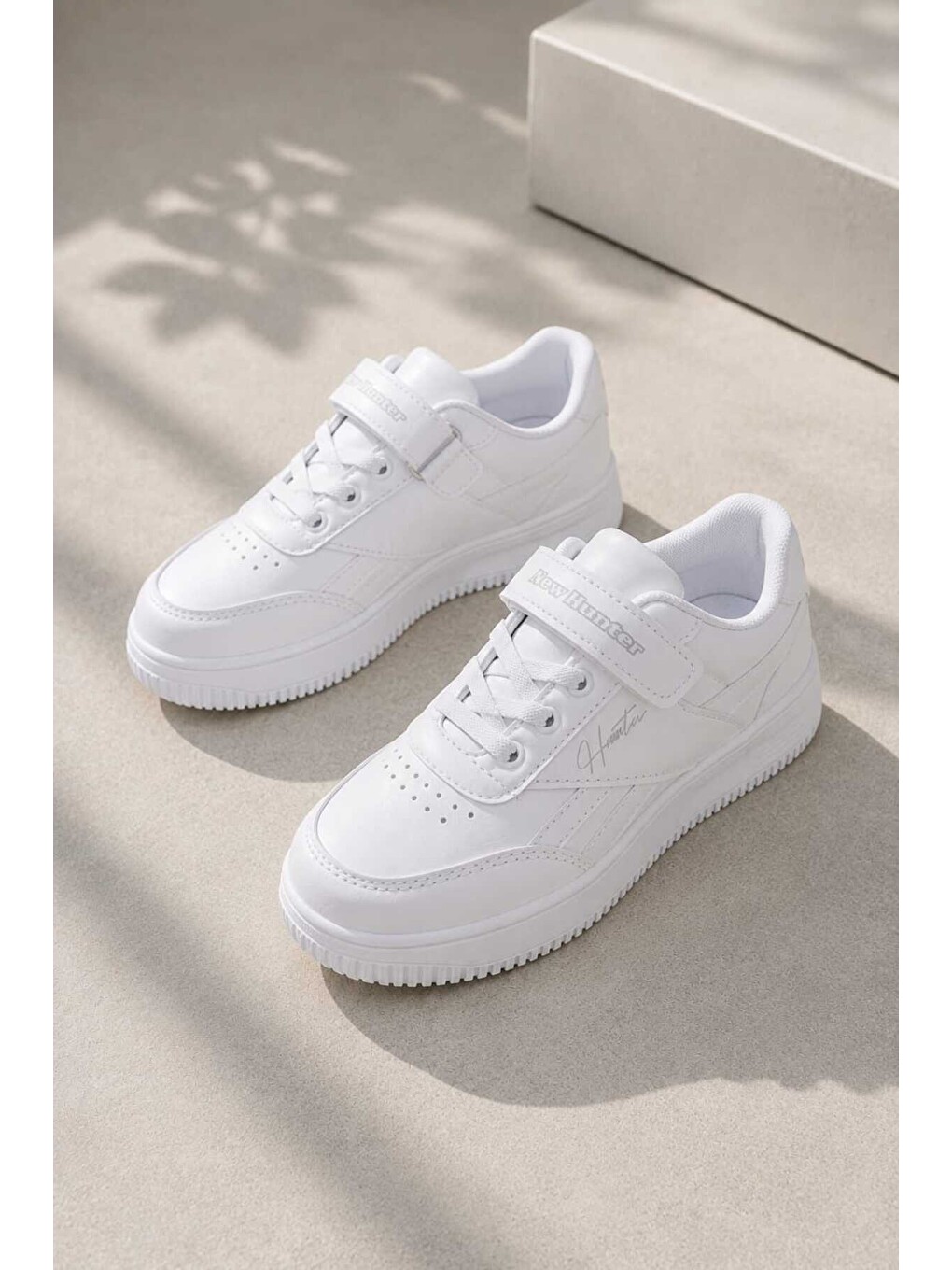 Beyaz Çocuk Günlük Spor Ayakkabı Okul-günlük Cırt Cırtlı Rahat Sneaker Hafif Kaymaz Taban-2