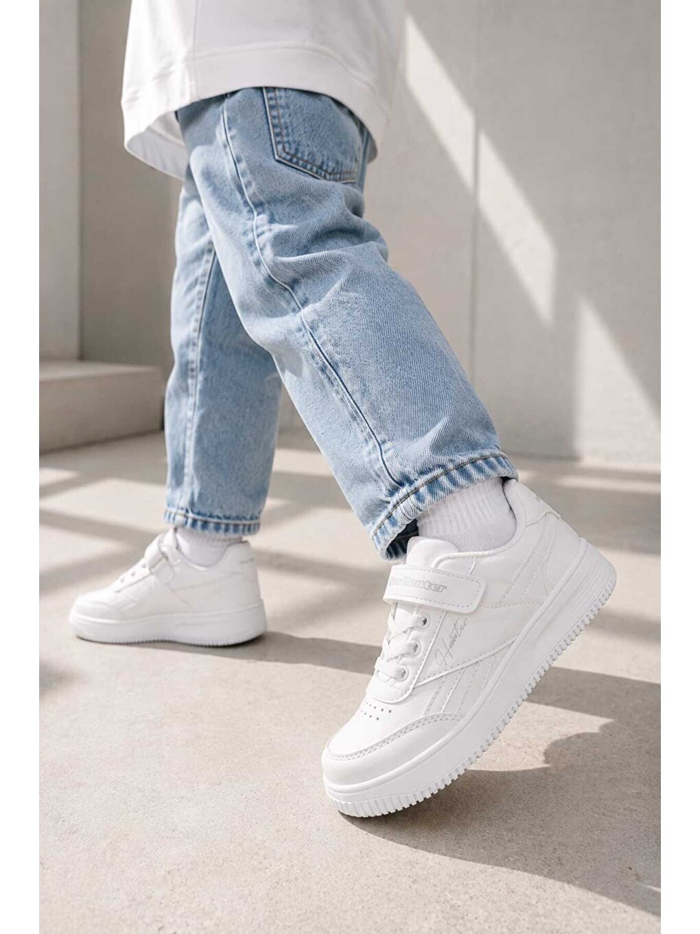 Beyaz Çocuk Günlük Spor Ayakkabı Okul-günlük Cırt Cırtlı Rahat Sneaker Hafif Kaymaz Taban-4