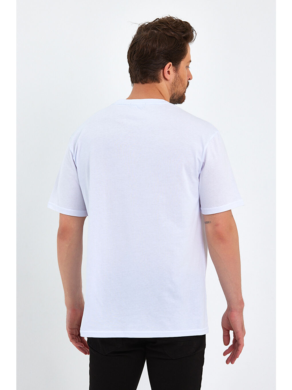 MMETALIC Siyah-Beyaz Erkek Baskılı Basic Oversize Bisiklet Yaka 2'Li Pamuklu T-shirt - 4