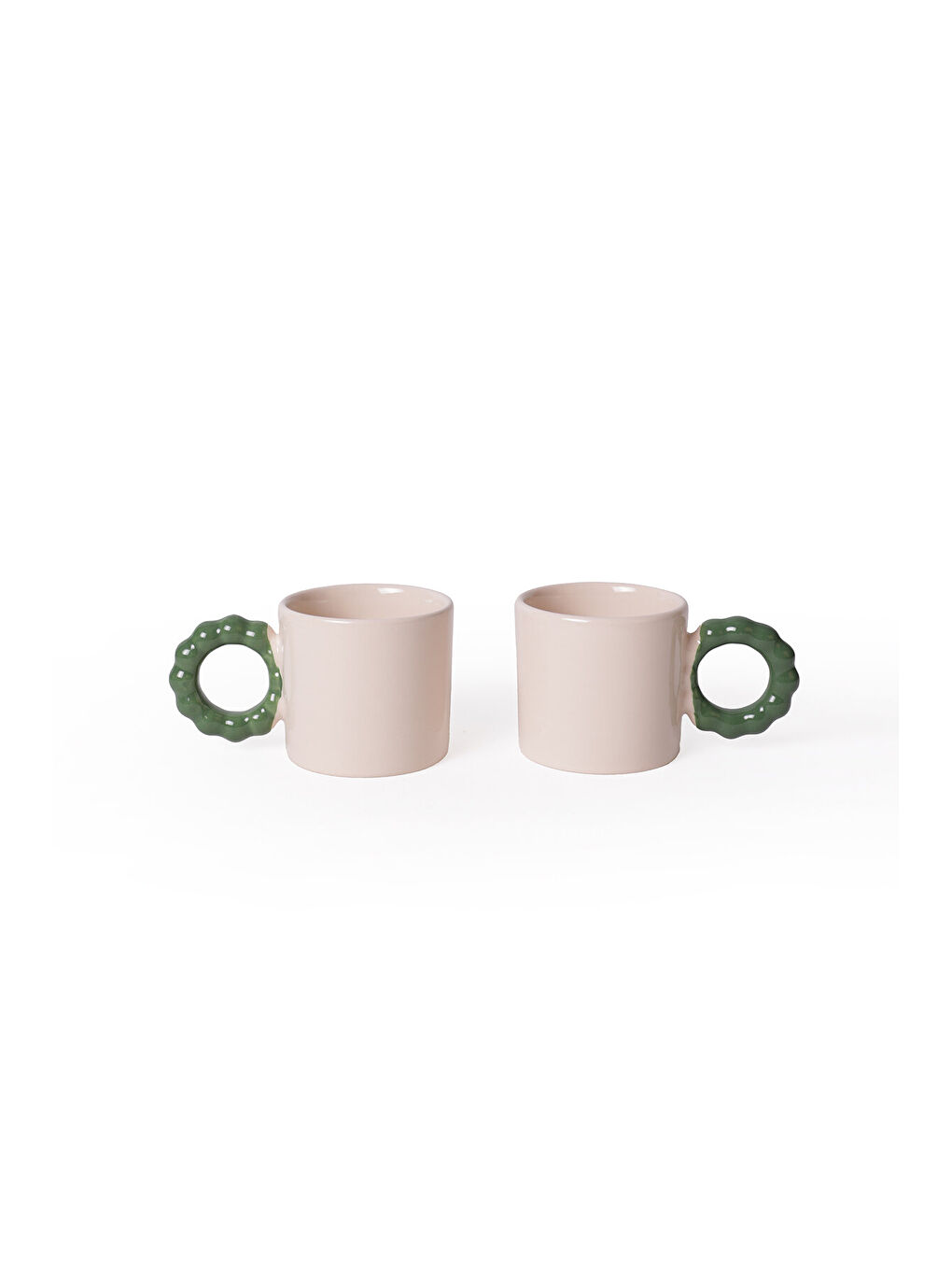 Ekru Krem İnci Kupa Yeşil Kulplu 8 Cm 2 Adet-5