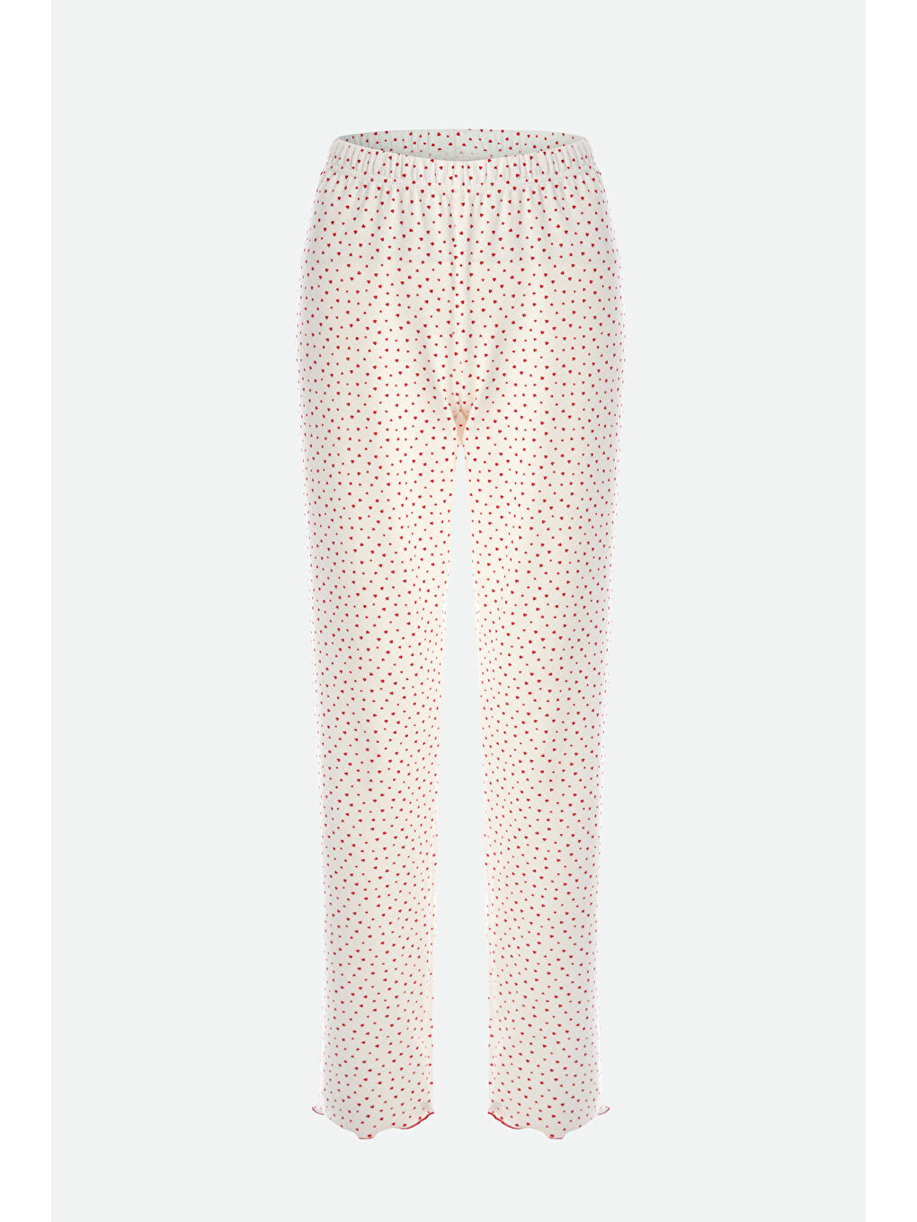 Kırmızı Kadın Pamuklu Çıtır Çiçek Desenli Baby Overloklu Fiyonk Detaylı Uzun Kollu Pijama Takımı-2