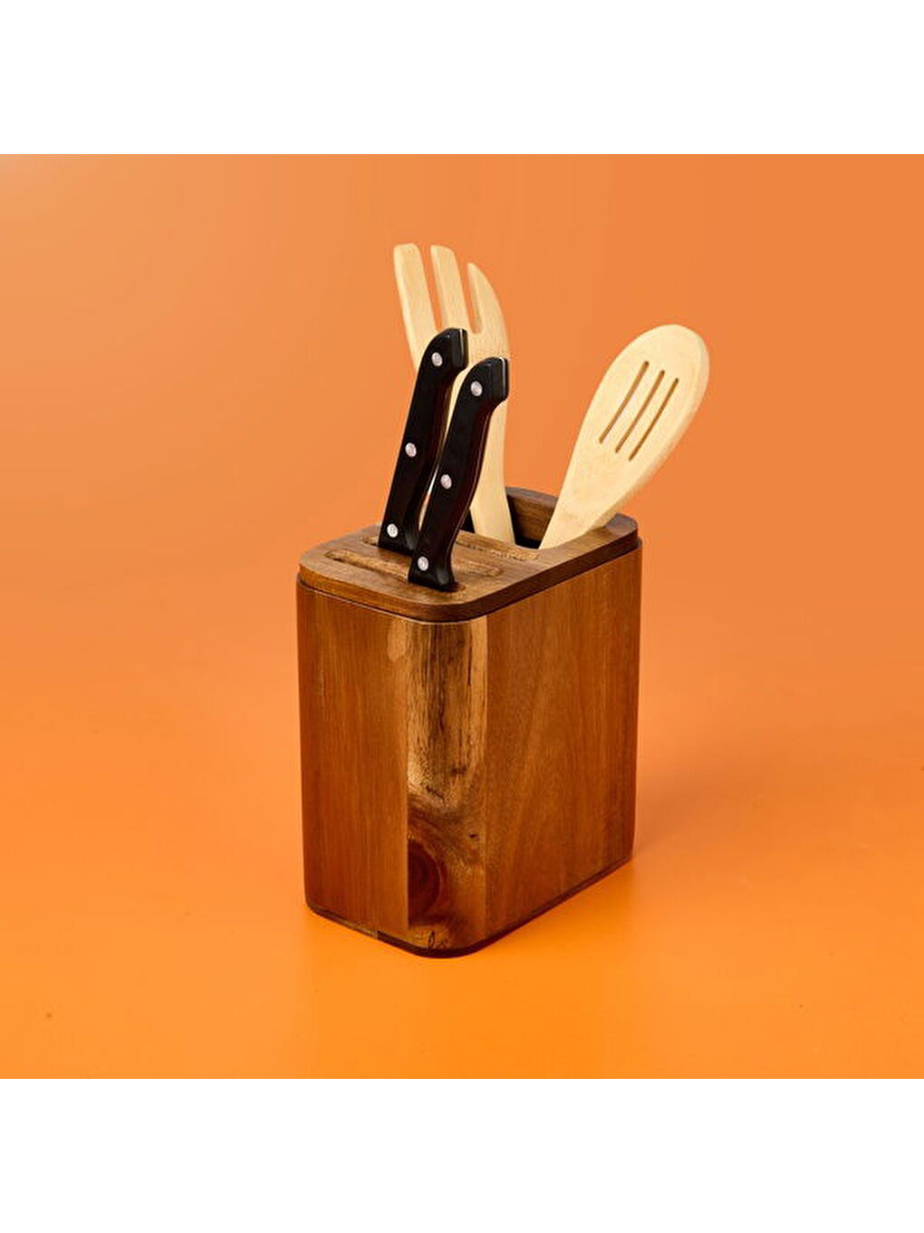 Akasya Kaşıklık ve Bıçaklık - Kahverengi - 15x10x17 cm