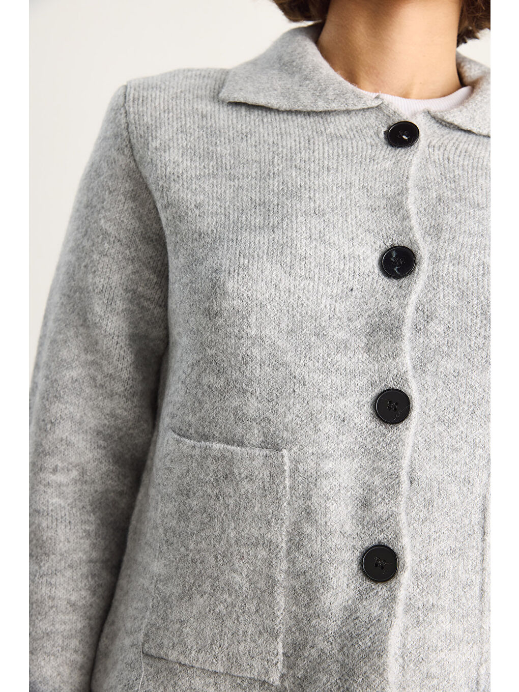 Gri Kadın Cepli Hırka-5