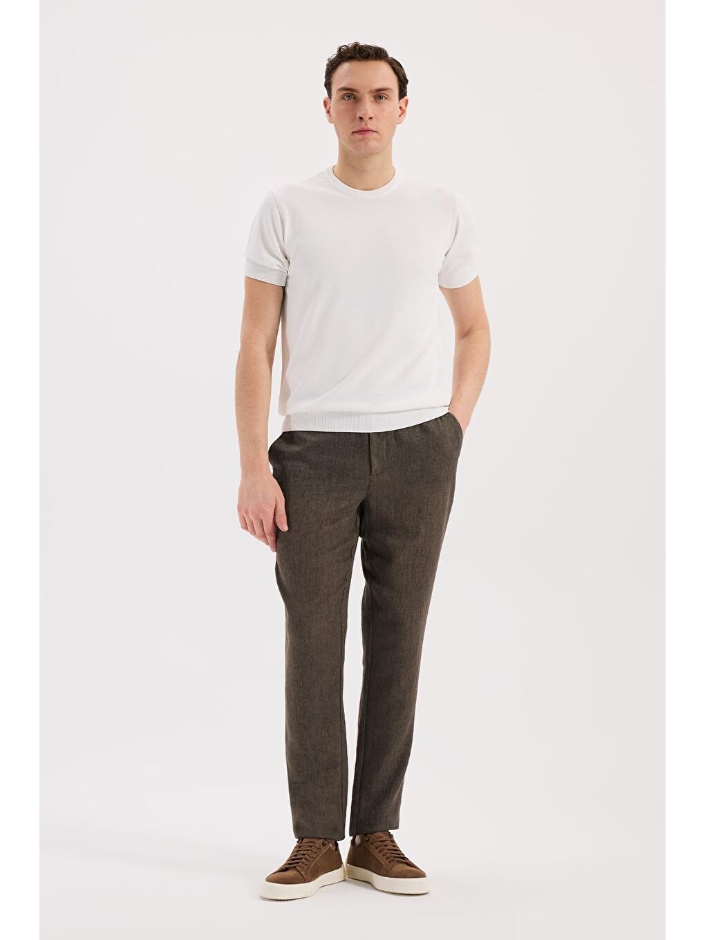 Kahverengi Kahve Comfort Fit Beli Lastikli Jogger Pantolon-1