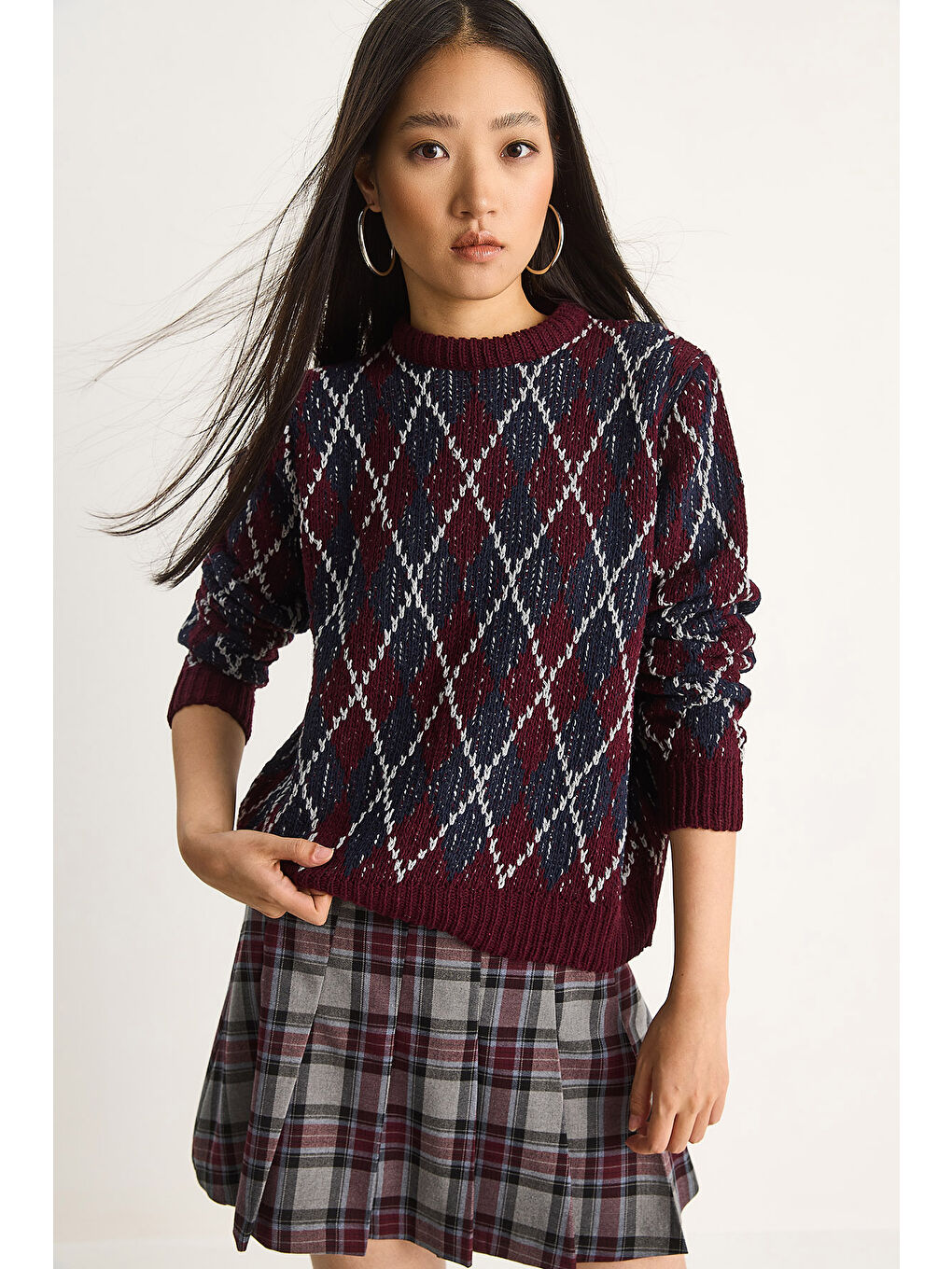 Bordo Kadın Baklavalı Kazak