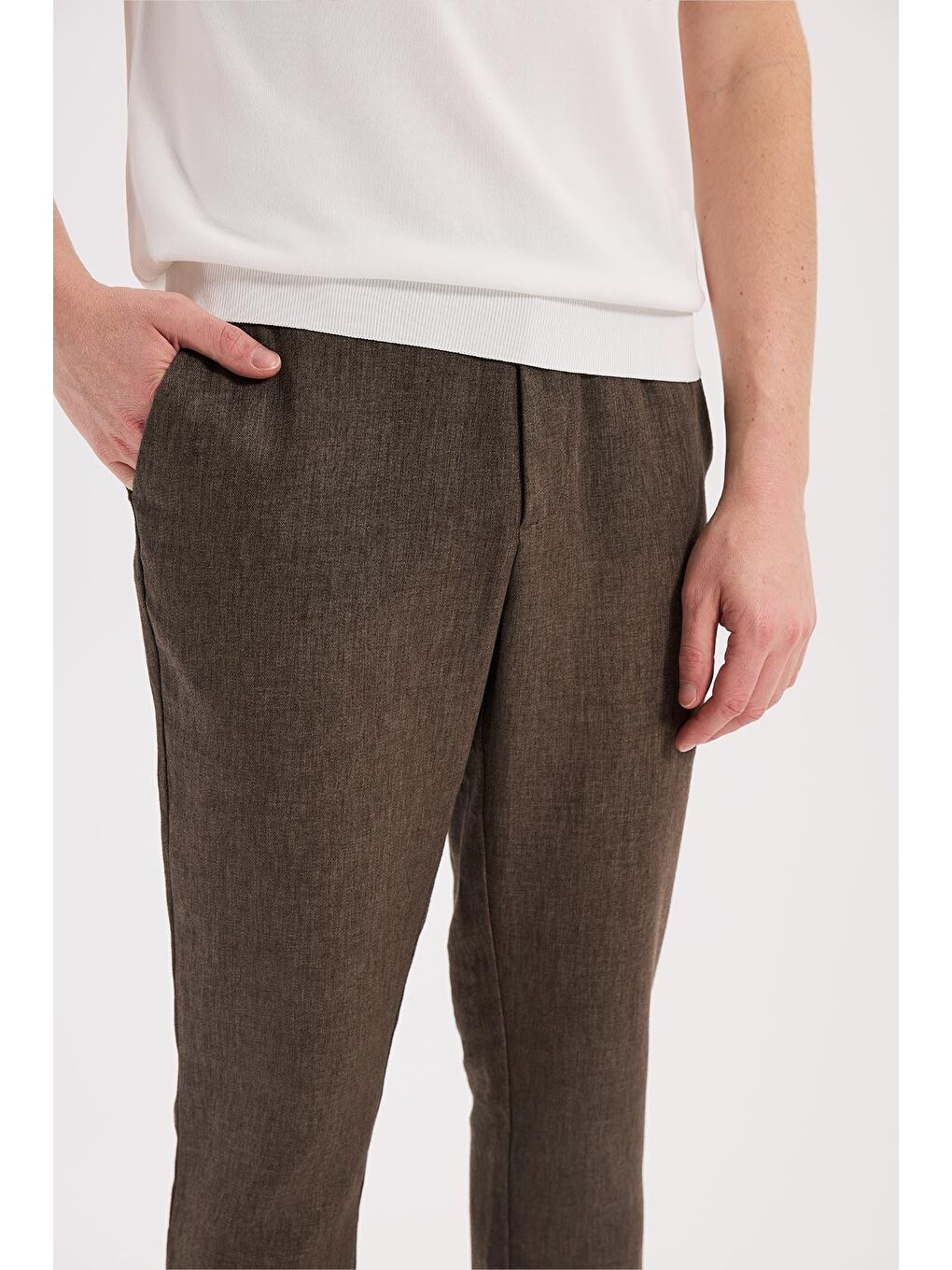 Kahverengi Kahve Comfort Fit Beli Lastikli Jogger Pantolon-2