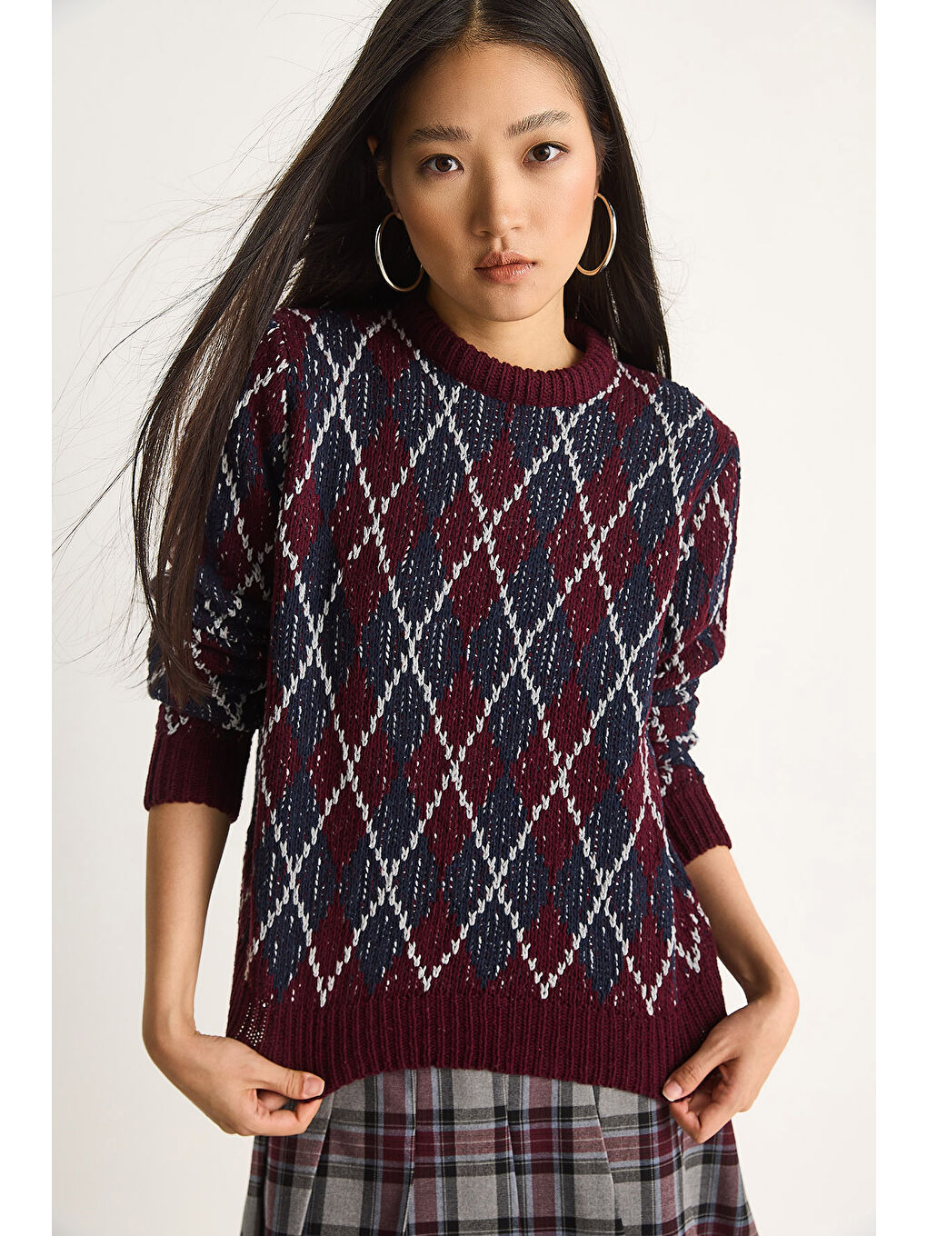 Bordo Kadın Baklavalı Kazak-1