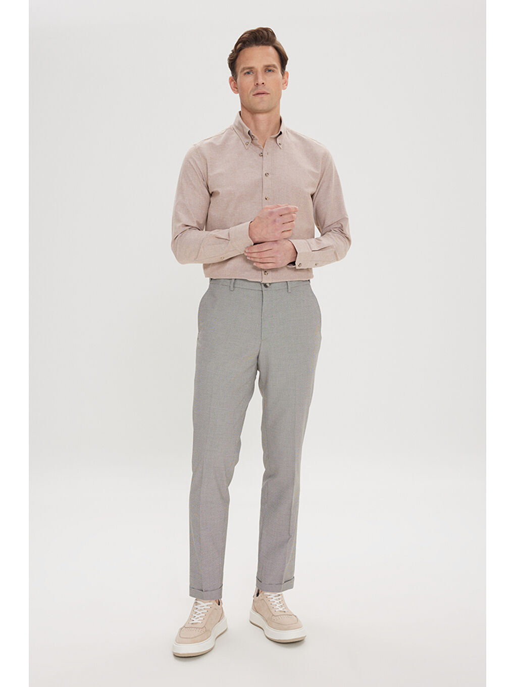 Kahverengi Erkek Kahve-Siyah Slim Fit Dar Kesim Yan Cepli Desenli Beli Lastikli Pantolon