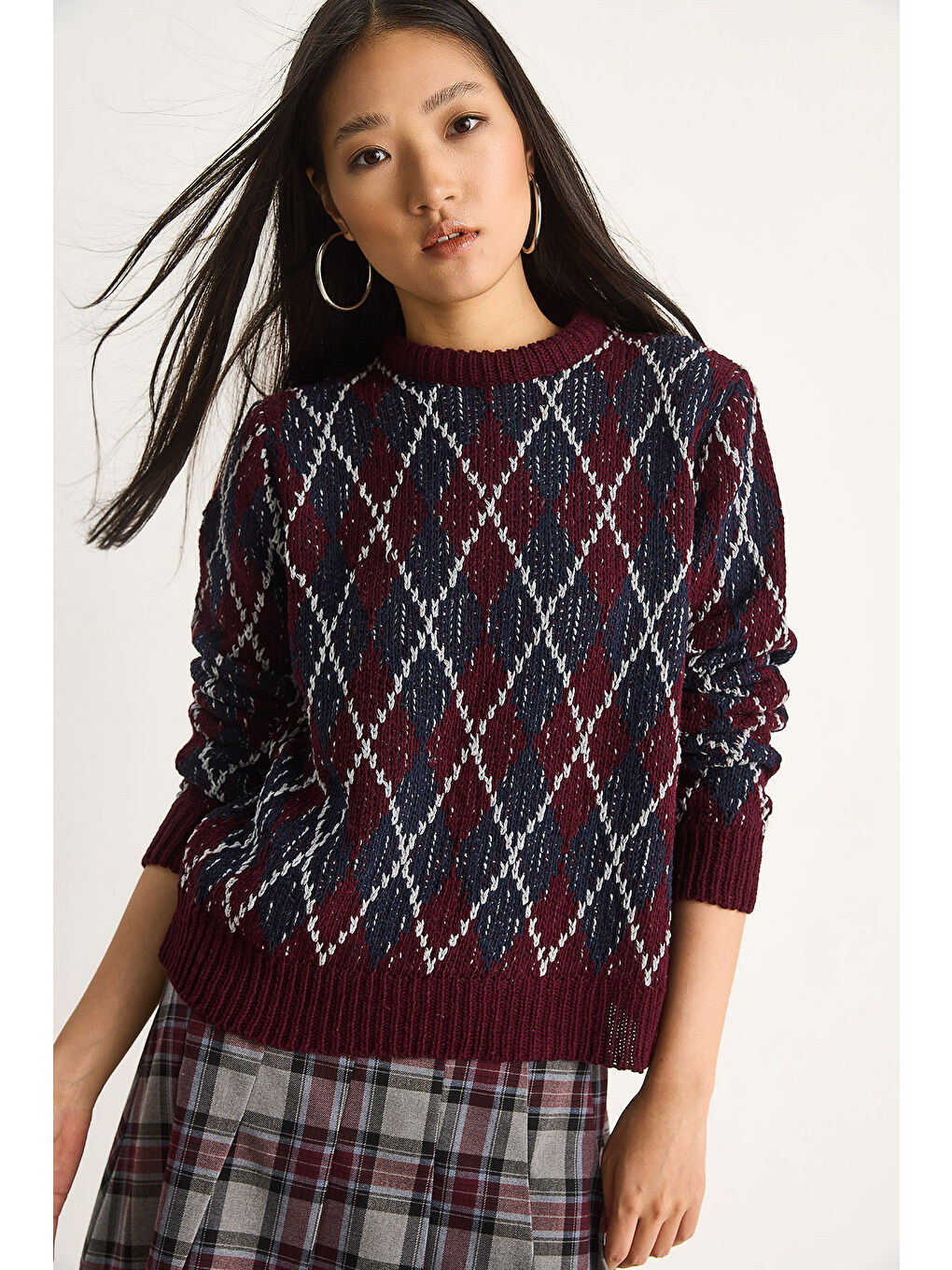 Bordo Kadın Baklavalı Kazak-2