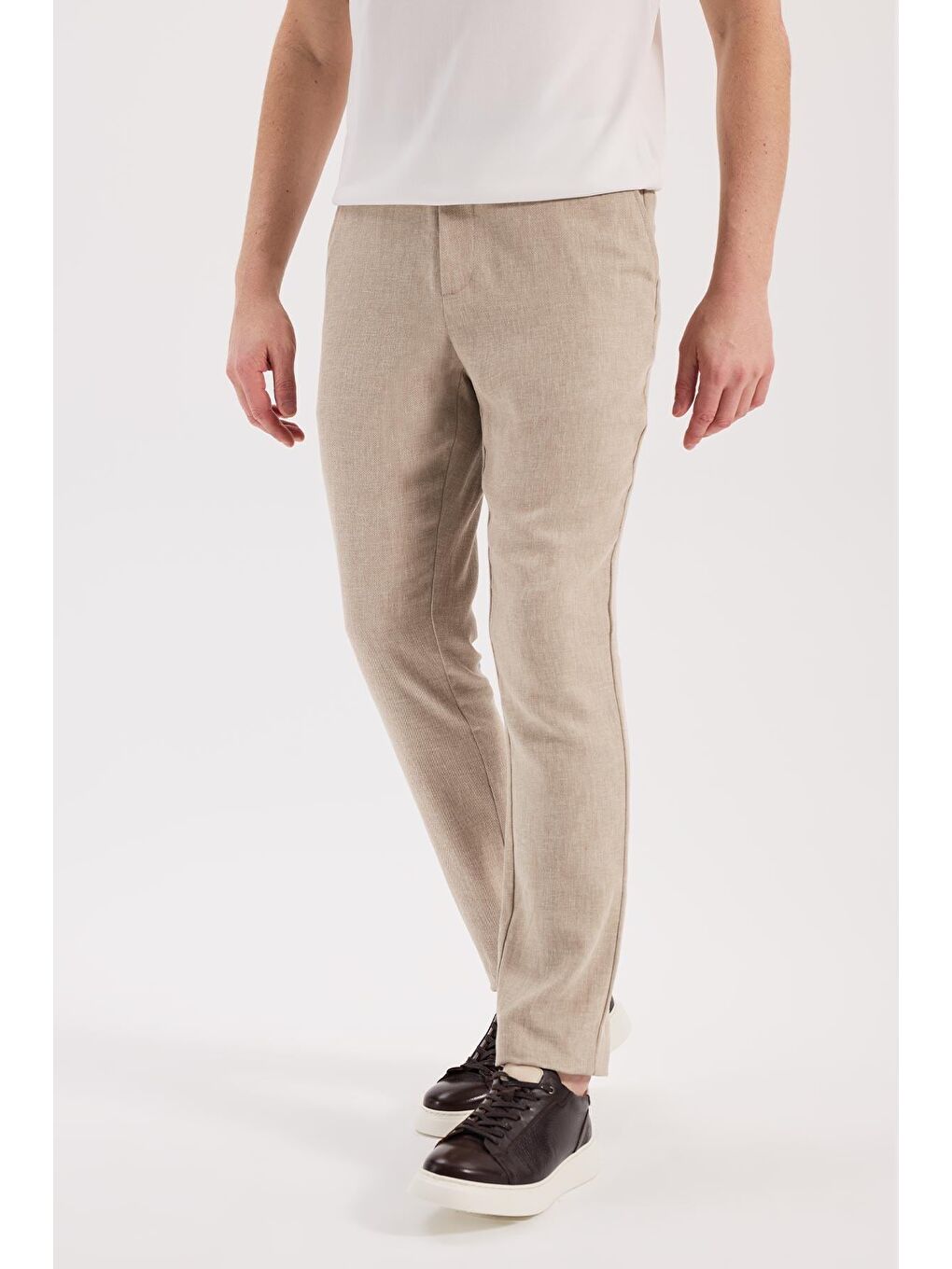 Ekru Krem Comfort Fit Beli Lastikli Jogger Pantolon-1