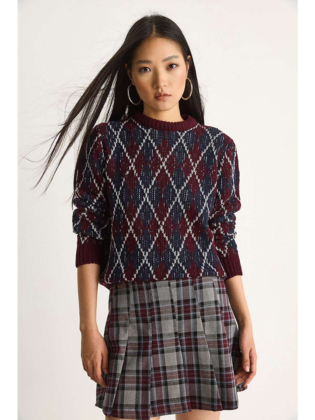 Bordo Kadın Baklavalı Kazak-3