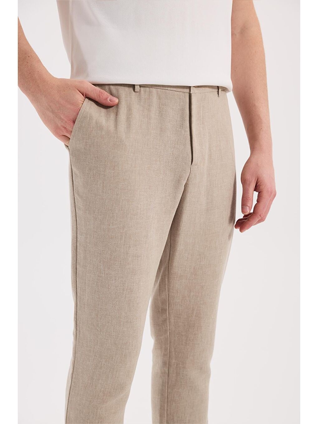 Ekru Krem Comfort Fit Beli Lastikli Jogger Pantolon-2