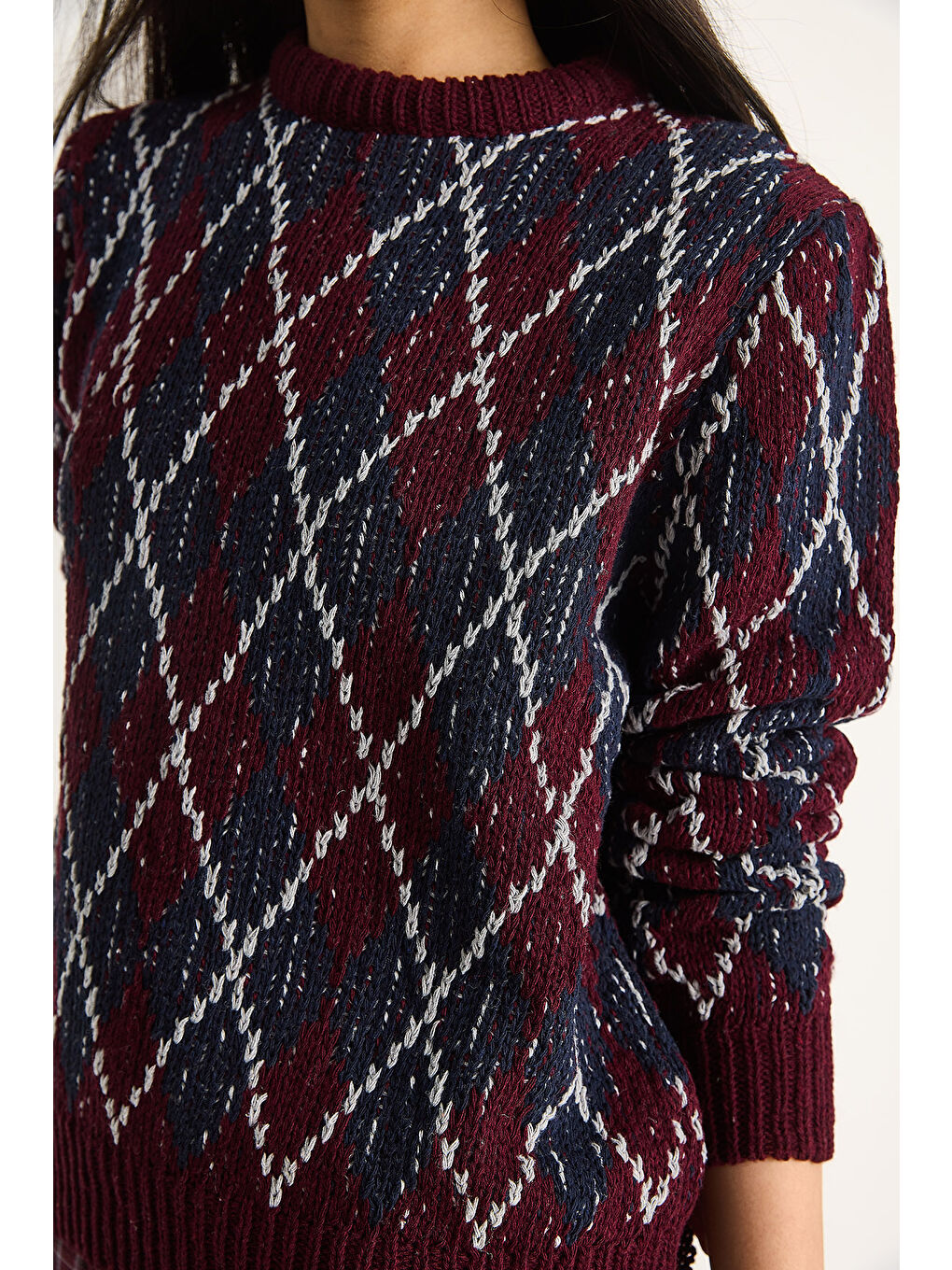 Bordo Kadın Baklavalı Kazak-4