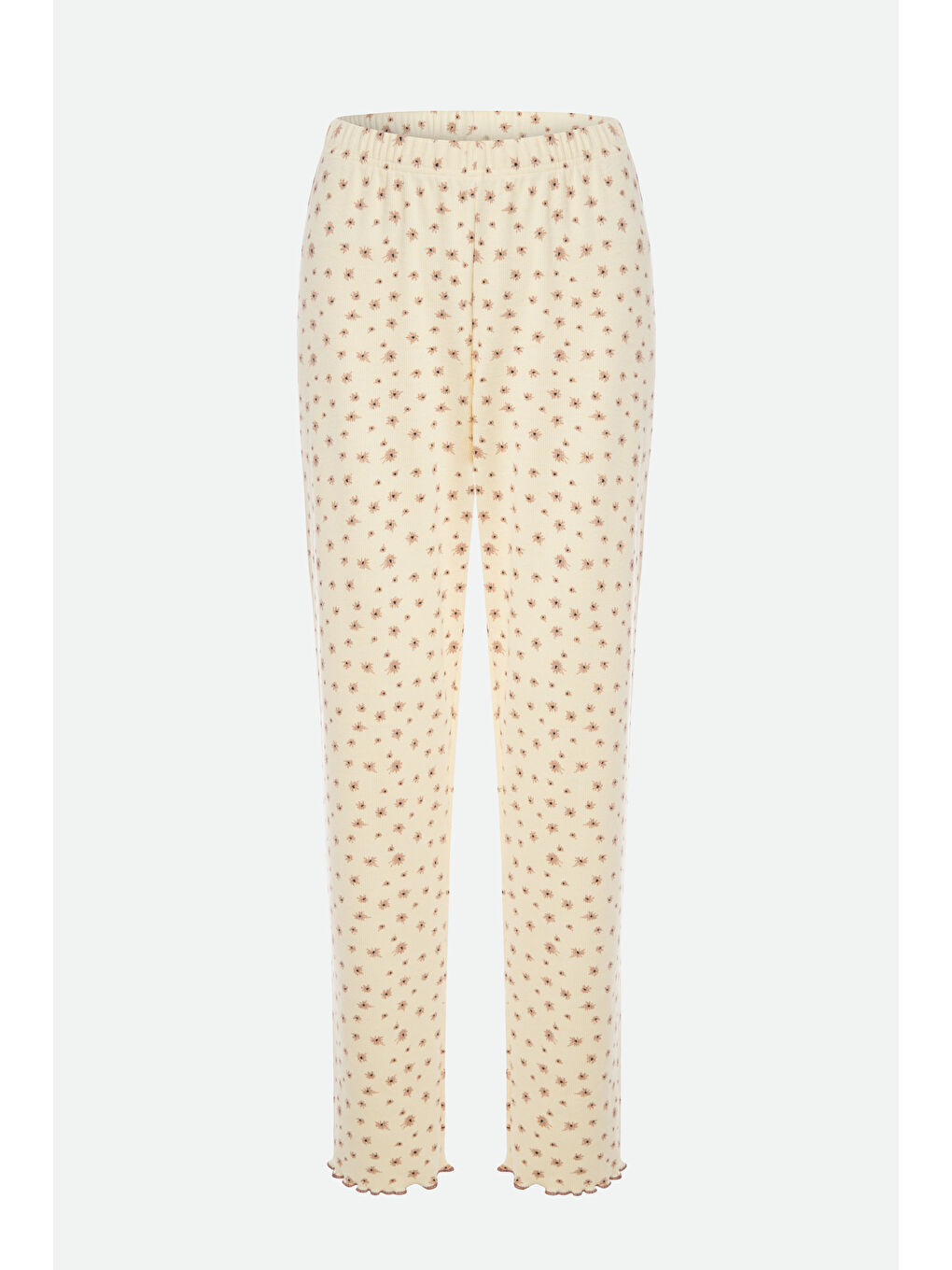 Lila Kadın Pamuklu Çıtır Çiçek Desenli Baby Overloklu Fiyonk Detaylı Uzun Kollu Pijama Takımı-2