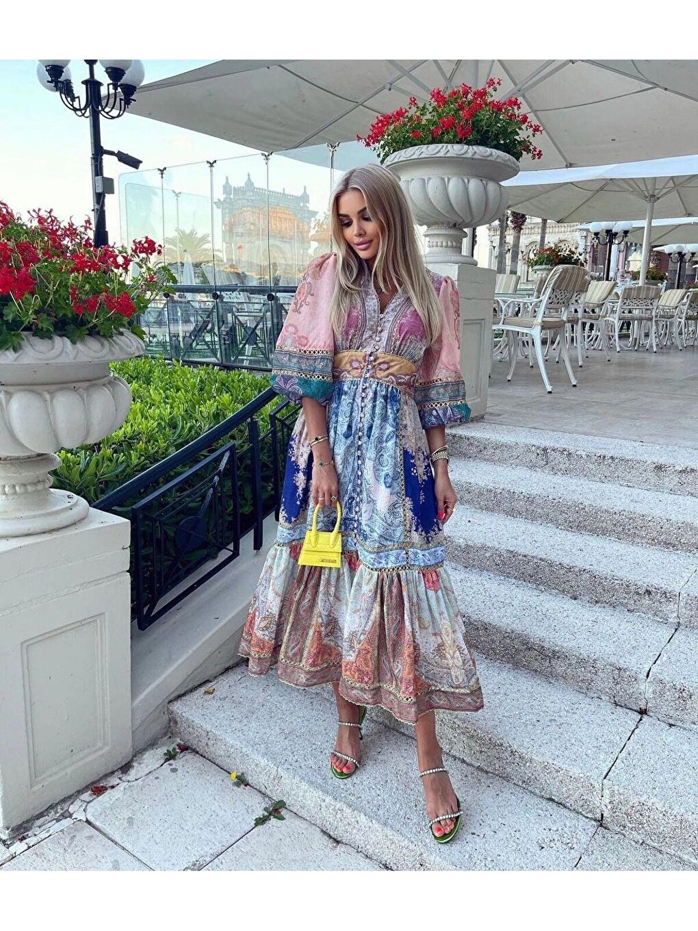 Karışık Zimmerman Desen Baskılı Elbise İthal Krep Kumas-3