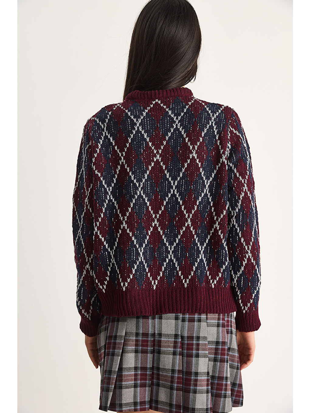 Bordo Kadın Baklavalı Kazak-5