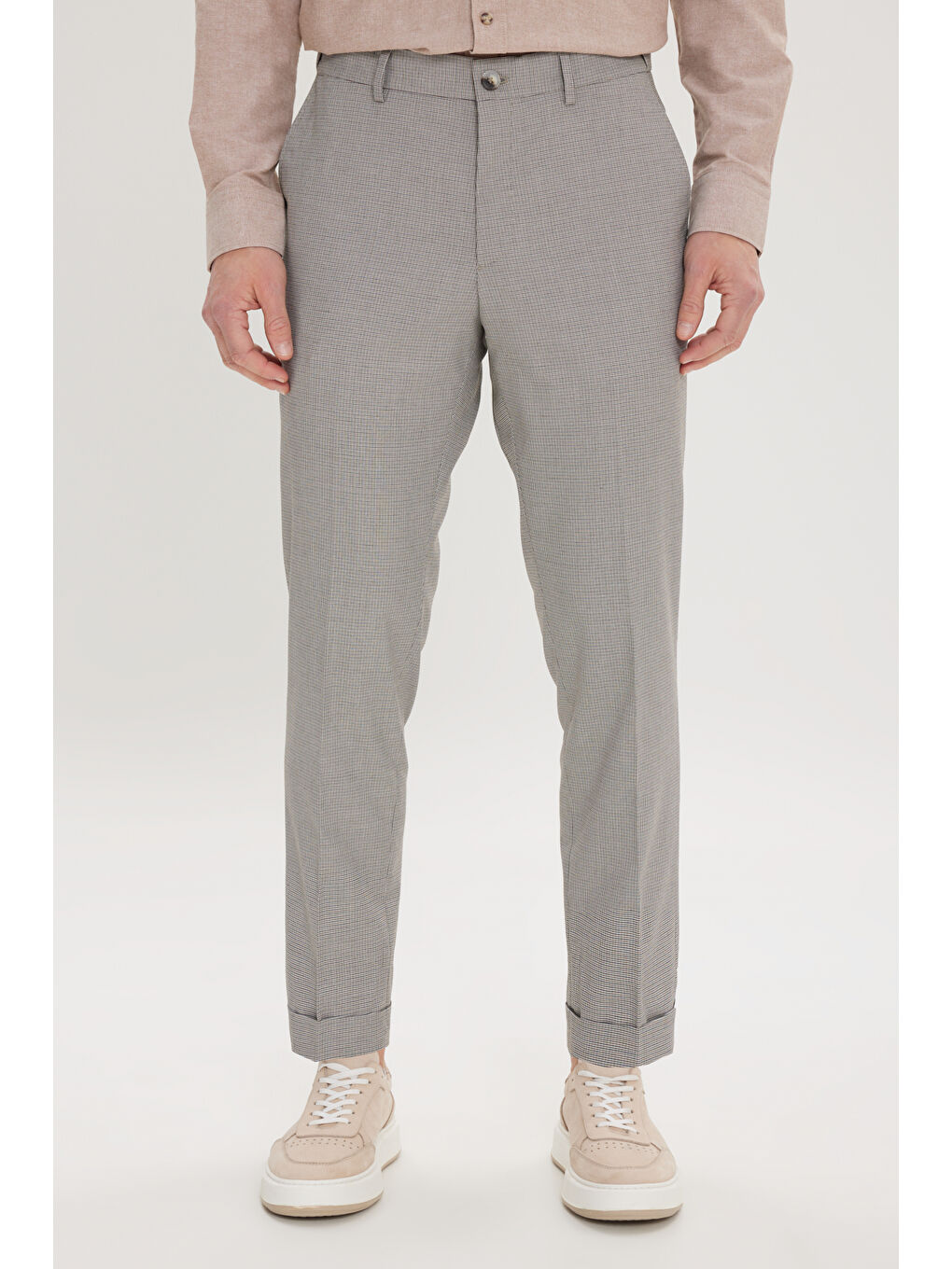 Kahverengi Erkek Kahve-Siyah Slim Fit Dar Kesim Yan Cepli Desenli Beli Lastikli Pantolon-1