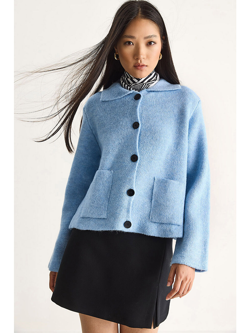 Mavi Kadın Cepli Hırka